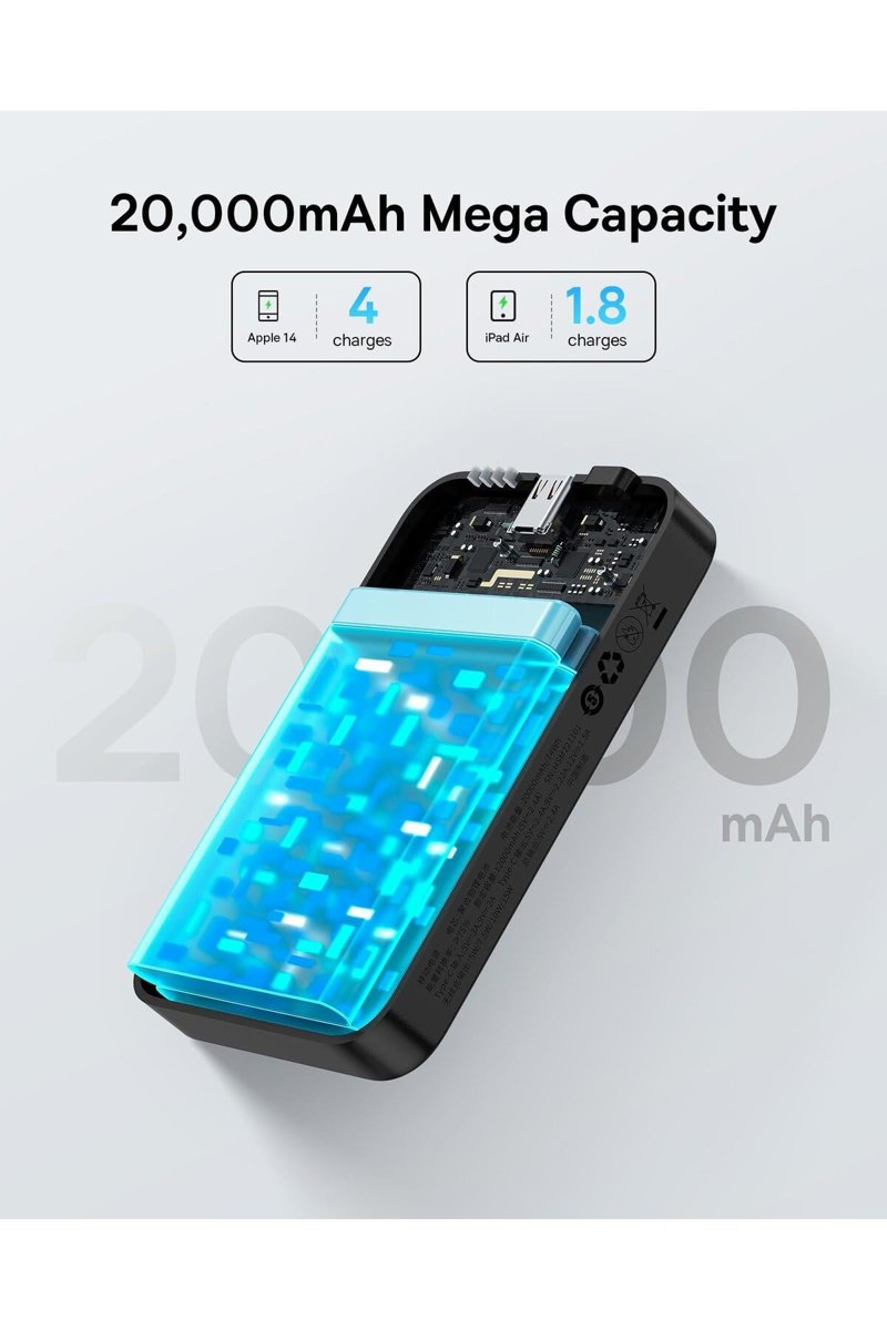 Baseus EnerFill FM41 Mini Manyetik Powerbank 20.000 mAh 20W - Siyah (C'den C'ye 20V/3A 30cm siyah kablolu)