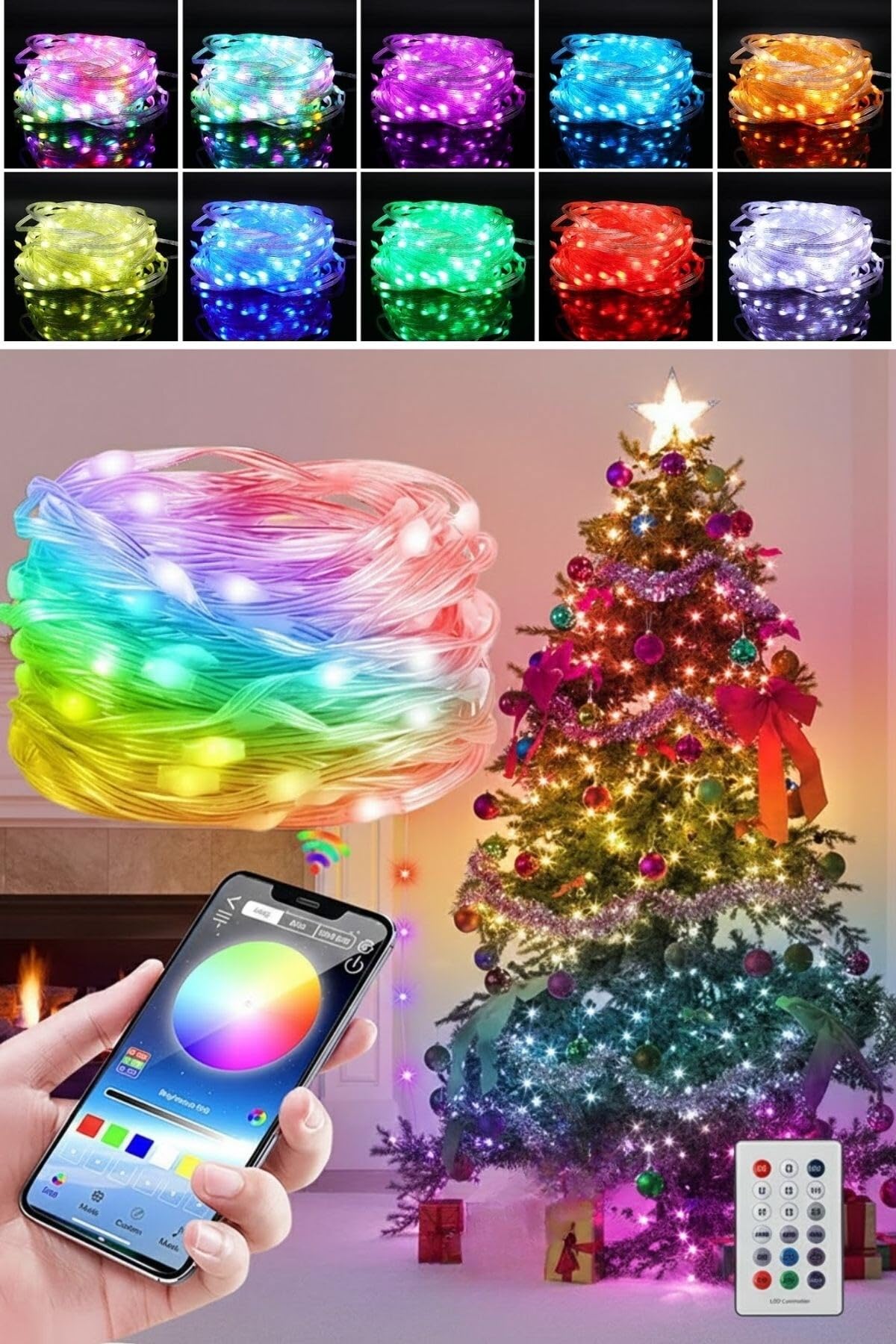 BUFFER USB LED Işık 10 MT Uzaktan Kumandalı, Çok Renkli RGB Dekoratif Ortam Aydınlatması, Çok Modlu