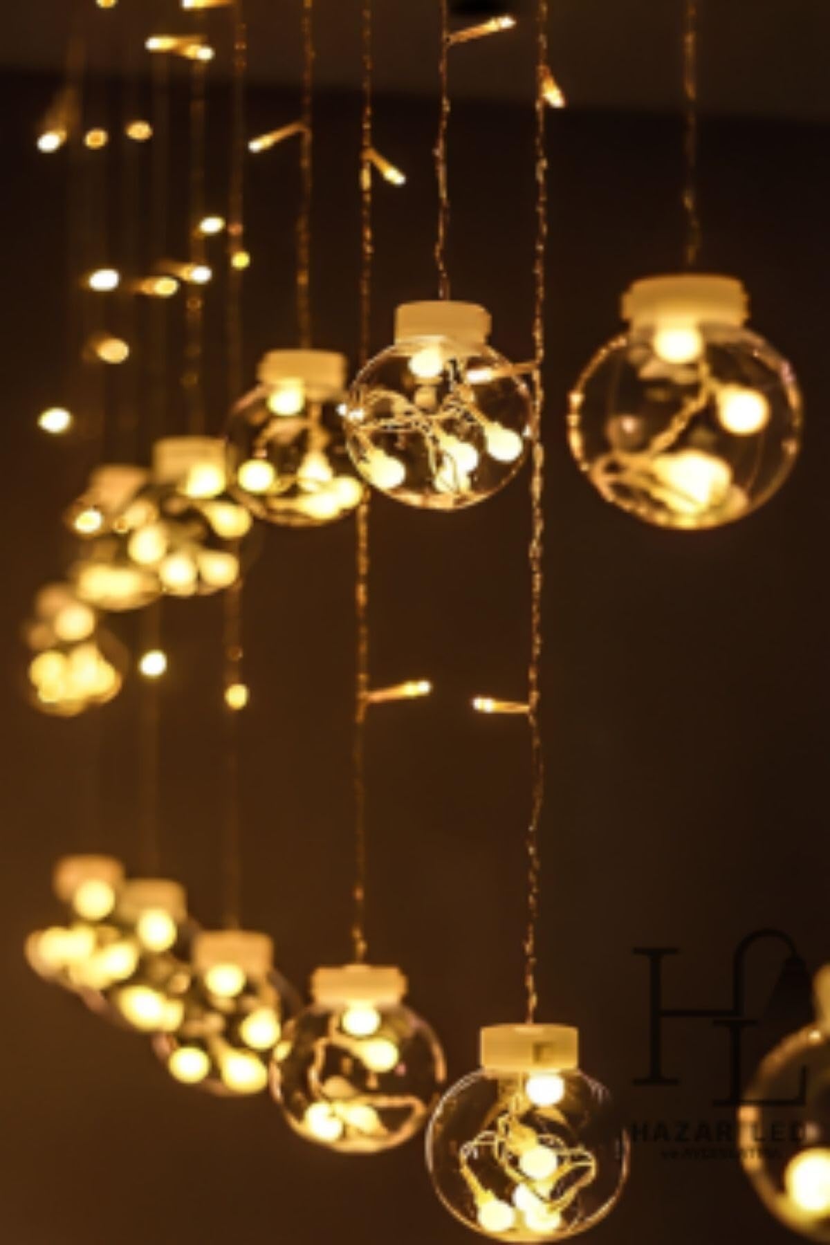 BUFFER Kumandalı LED Dekoratif Sarkıt Aydınlatma, 10 Sarkıtlı Top İçi Mini Toplu, Cam, Günışığı Rengi, Modern Stil, Uzaktan Kumanda ile Kontrol