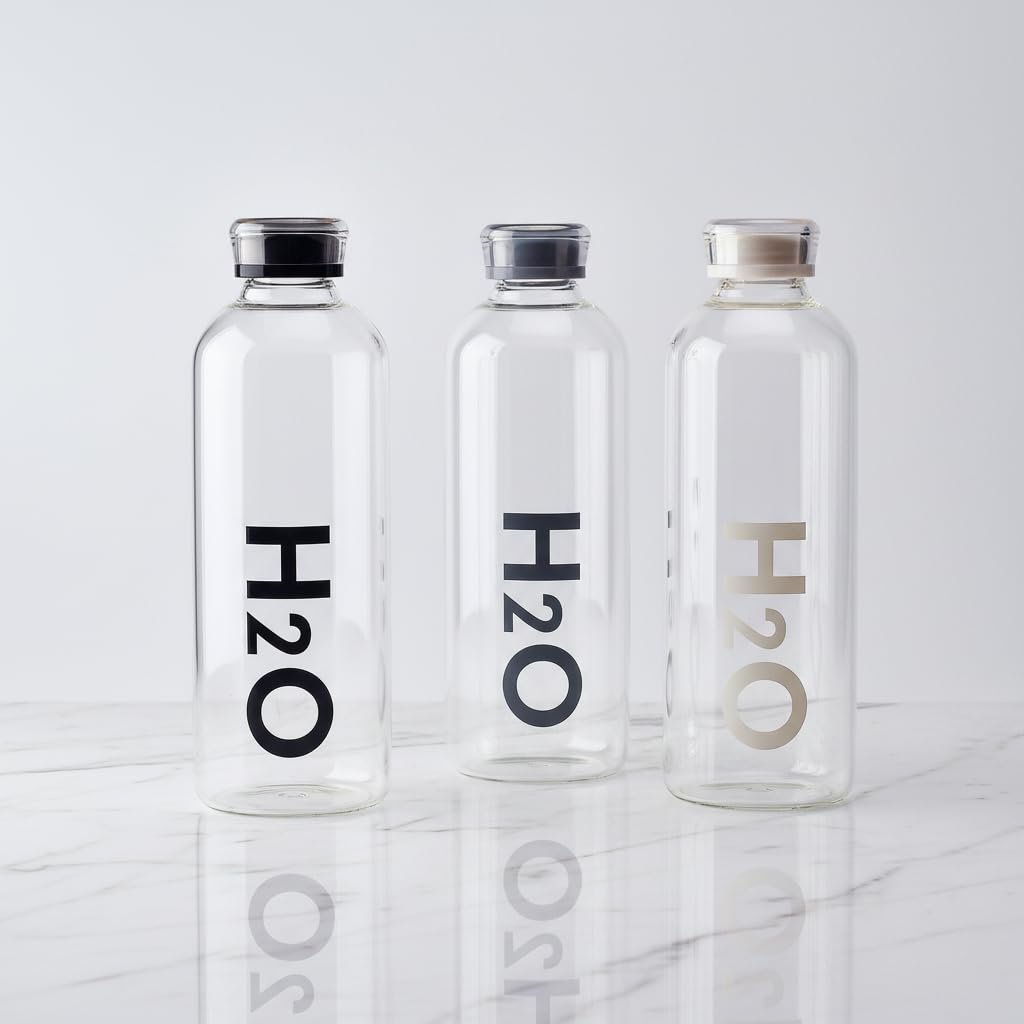 Deconox 1000 ml Renkli Kapaklı Borosilikat Cam Matara, Sızdırmaz Çevirmeli Vakumlu Kapaklı Suluk, Isıya Dayanıklı Geniş Ağızlı Detoks ve Su Şişesi (BPA İçermez) (BEYAZ)
