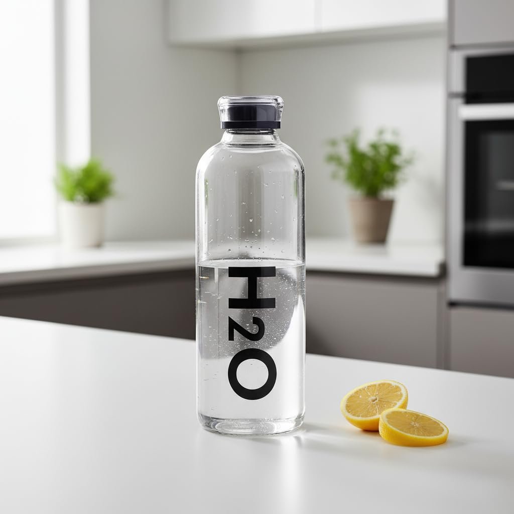 Deconox 1000 ml Renkli Kapaklı Borosilikat Cam Matara, Sızdırmaz Çevirmeli Vakumlu Kapaklı Suluk, Isıya Dayanıklı Geniş Ağızlı Detoks ve Su Şişesi (BPA İçermez) (BEYAZ)