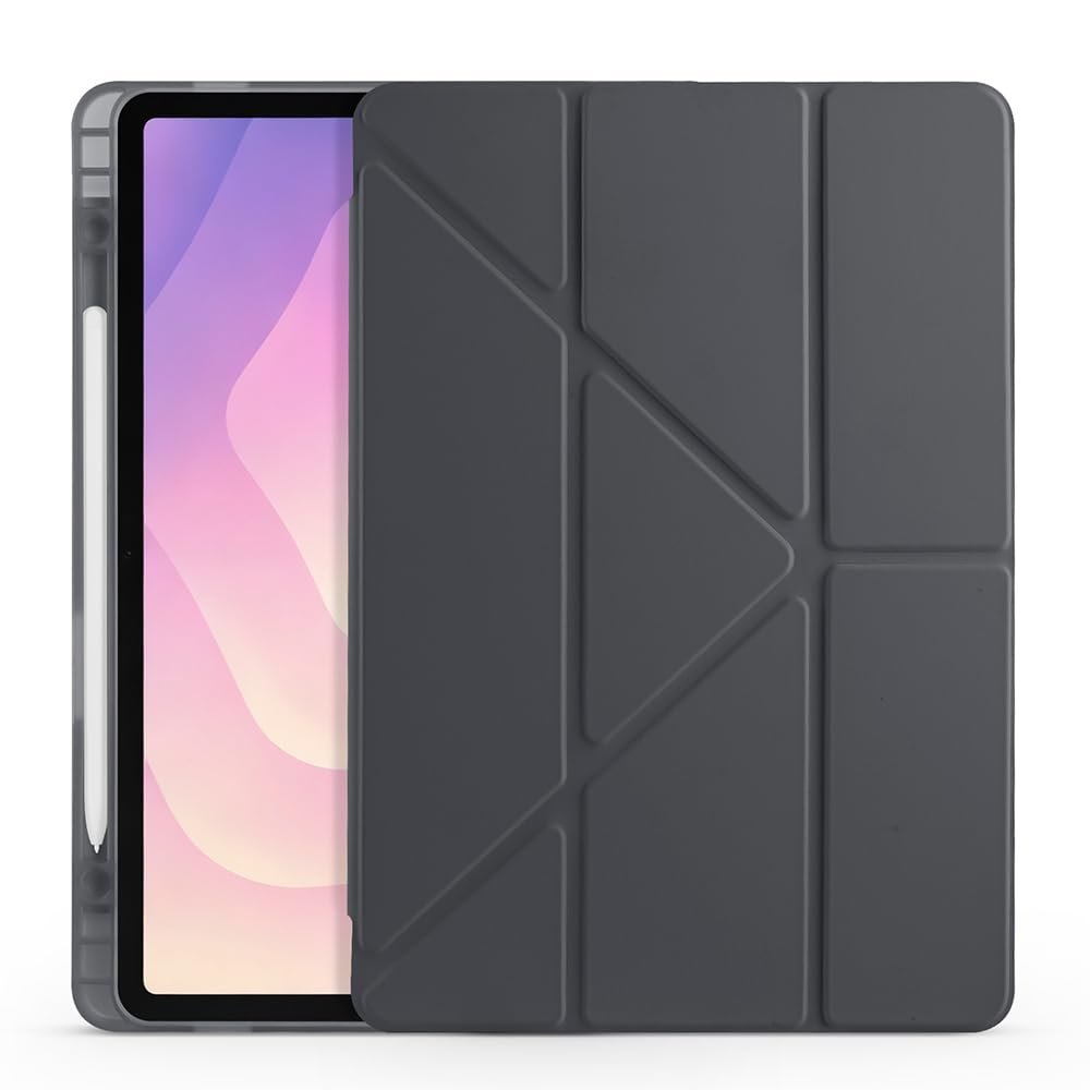 Aksesuarcim Samsung Galaxy Tab S11 SM-X730 X736B ile Uyumlu Kılıf Silikon Yumuşak Kalem Bölmeli Esnek 4 Farklı Stand Olabilen Tablet Kılıfı Siyah