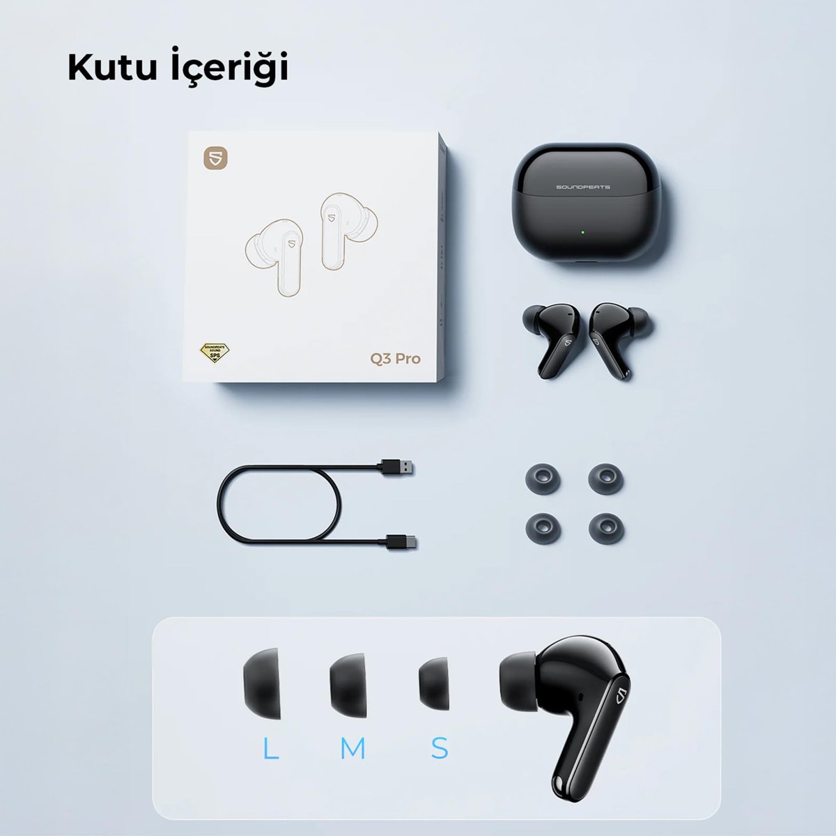 SoundPEATS Q3 Pro Hibrit ANC ENC TWS Bluetooth 6.0 Kablosuz Kulak içi Kulaklık Siyah