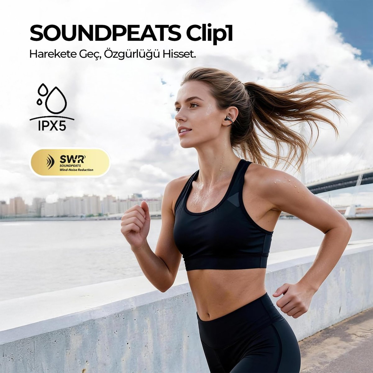 SoundPEATS Clip1 Hi-Res LDAC Open-Ear ENC OWS Bluetooth 5.4 Kablosuz Kulaklık Siyah