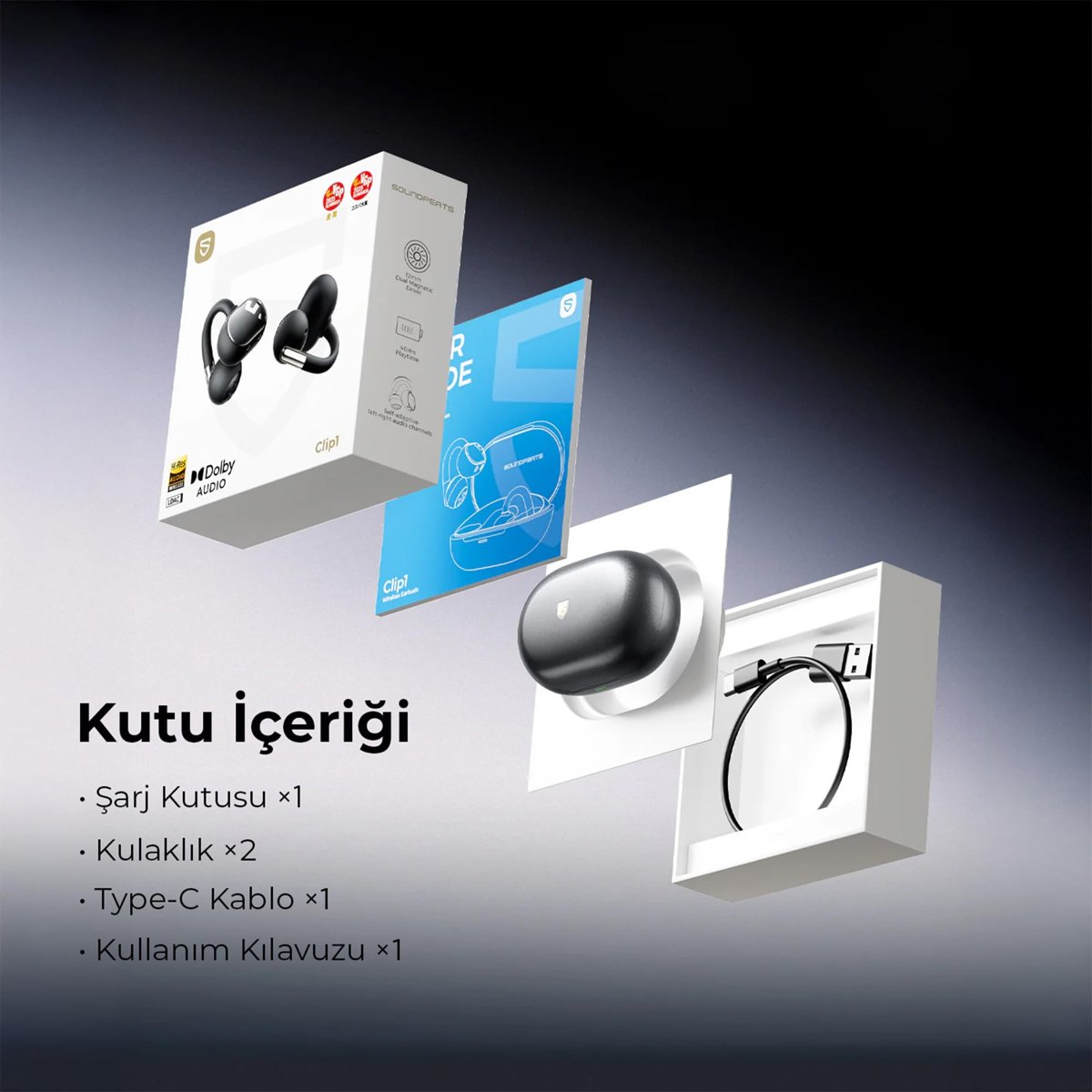 SoundPEATS Clip1 Hi-Res LDAC Open-Ear ENC OWS Bluetooth 5.4 Kablosuz Kulaklık Siyah