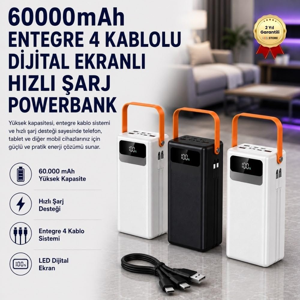 60000Mah Led Işıklı Taşınabilir Powerbank
