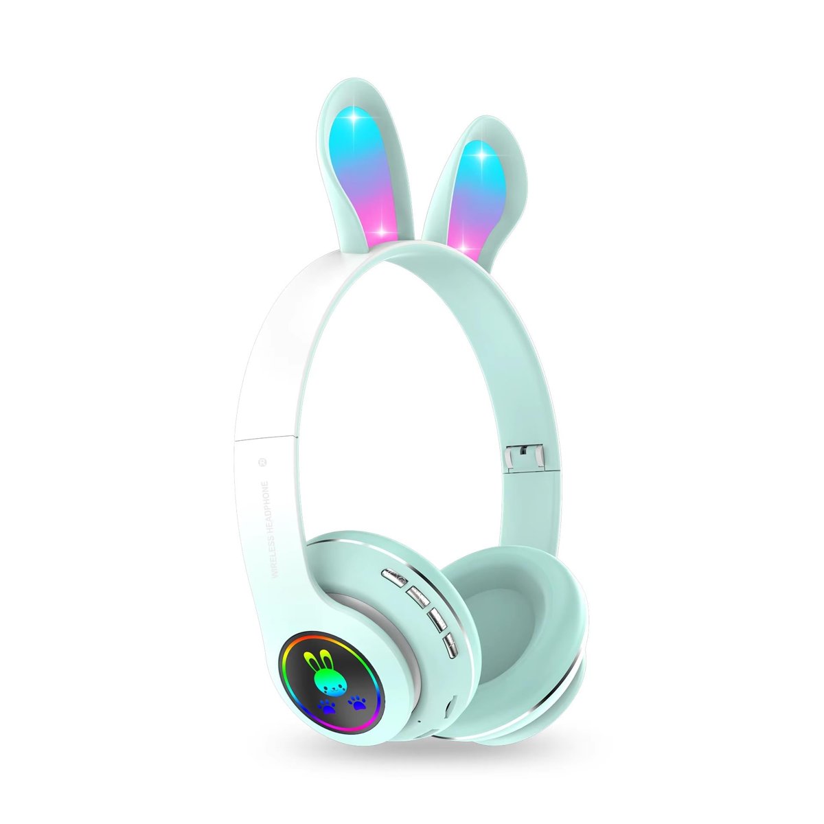 Tavşan Kulaklı Bluetooth Kulaklık, Renkli LED Işıklı, 5.0 Versiyon, Ayarlanabilir Büyüklük, Hafıza Kart Girişli, 40mm Kulaklık, 6 Saat Kullanım Süresi, BASS TİZ MÜTHİŞ SES (TURKUAZ)