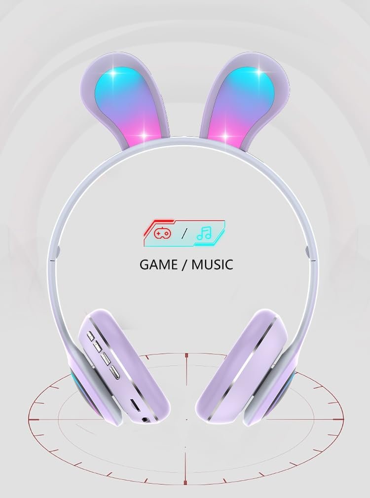 Tavşan Kulaklı Bluetooth Kulaklık, Renkli LED Işıklı, 5.0 Versiyon, Ayarlanabilir Büyüklük, Hafıza Kart Girişli, 40mm Kulaklık, 6 Saat Kullanım Süresi, BASS TİZ MÜTHİŞ SES (TURKUAZ)