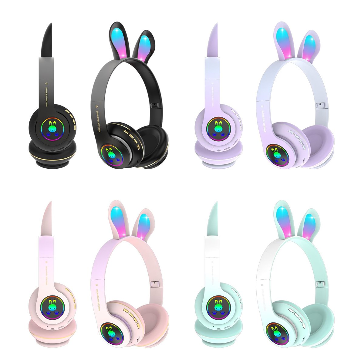 Tavşan Kulaklı Bluetooth Kulaklık, Renkli LED Işıklı, 5.0 Versiyon, Ayarlanabilir Büyüklük, Hafıza Kart Girişli, 40mm Kulaklık, 6 Saat Kullanım Süresi, BASS TİZ MÜTHİŞ SES (TURKUAZ)