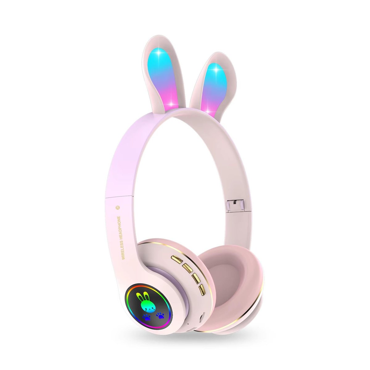 Tavşan Kulaklı Bluetooth Kulaklık, Renkli LED Işıklı, 5.0 Versiyon, Ayarlanabilir Büyüklük, Hafıza Kart Girişli, 40mm Kulaklık, 6 Saat Kullanım Süresi, BASS TİZ MÜTHİŞ SES (TOZ PEMBE)