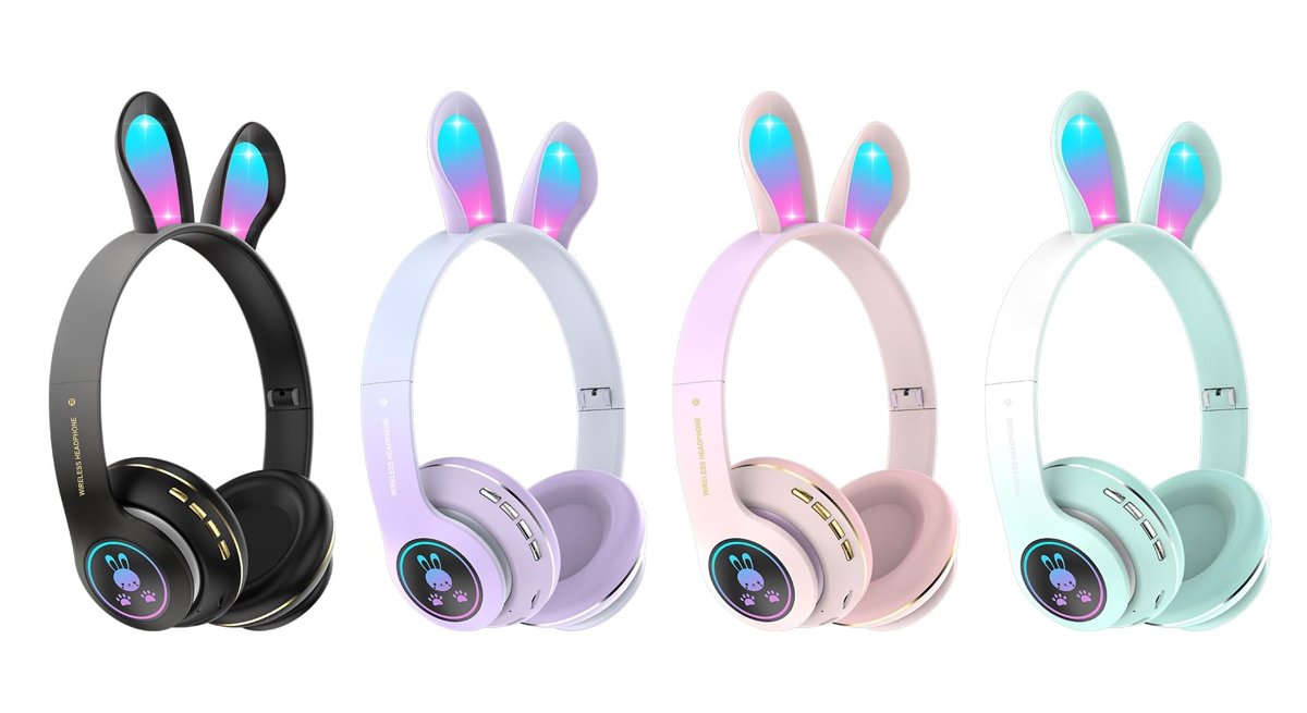 Tavşan Kulaklı Bluetooth Kulaklık, Renkli LED Işıklı, 5.0 Versiyon, Ayarlanabilir Büyüklük, Hafıza Kart Girişli, 40mm Kulaklık, 6 Saat Kullanım Süresi, BASS TİZ MÜTHİŞ SES (TOZ PEMBE)