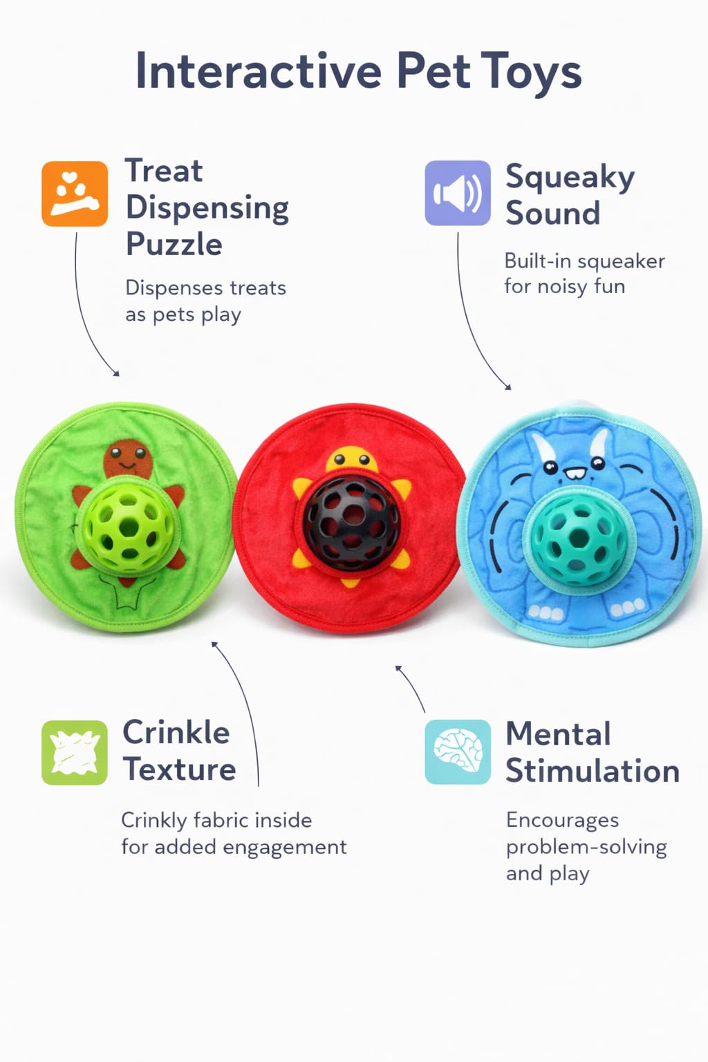 Busstier Çok Renkli Sesli Kedi Köpek Oyuncağı Ödül Mamaları İçin Zeka Geliştirici Puzzle Mama Topu Isırınca Ses Çıkaran Vıcır Vıcır Hışırtılı İnteraktif Oyun