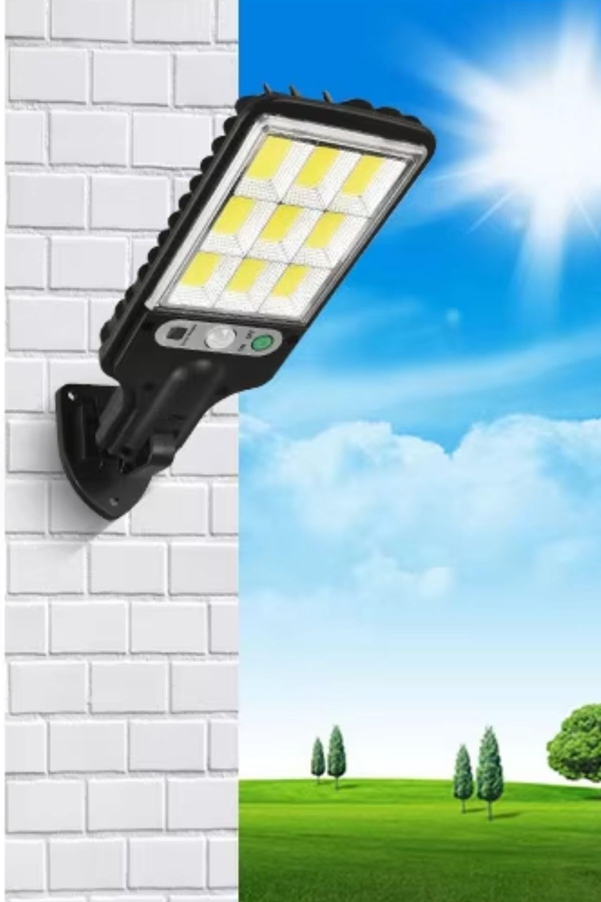BUFFER Solar Duvar Lambası, 3 Işık Modlu, Güneş Enerjili, Hareket Sensörlü, Kumandalı, Dış Mekan LED Aydınlatma, 8.5x21.5cm