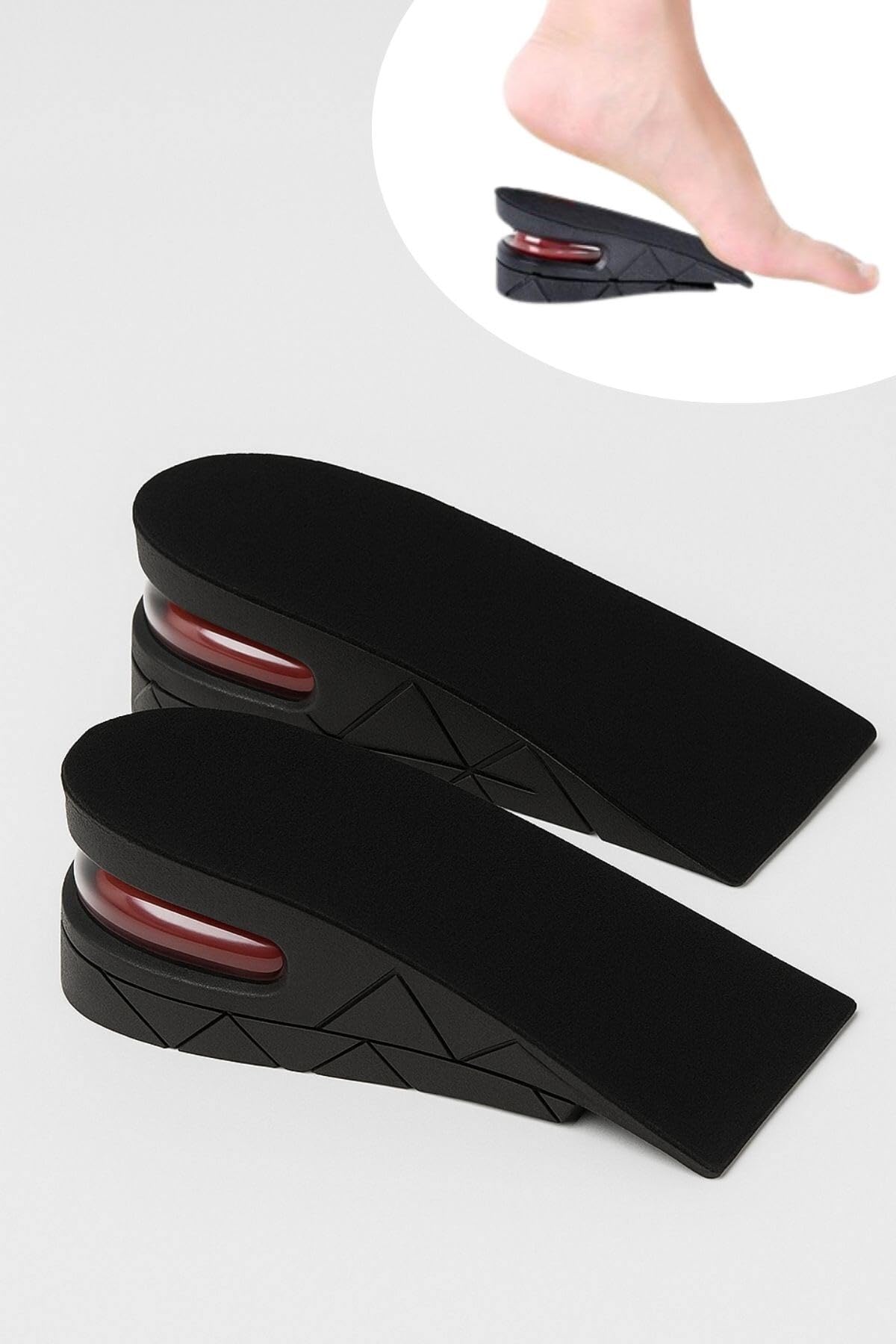 Buffer 5 cm Boy Uzatıcı Silikon Ortopedik Topuk Tabanlık, Yüksek Konforlu Gizli Yükseltici Ped, Unisex, Siyah
