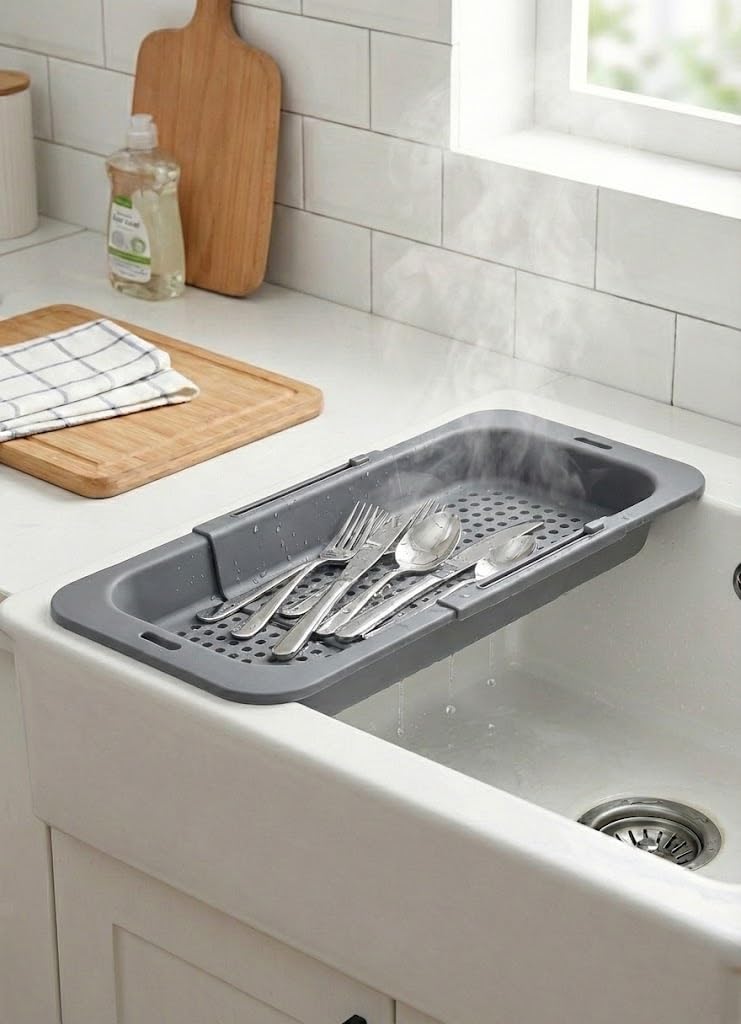 Orret Home Teleskopik Lavabo İçi Uzayabilir Süzgeç – Sürgülü, Ayarlanabilir, Katlanabilir Salata ve Meyve Sebze Yıkama Süzgeci, Açılıp Kapanabilir Pratik Mutfak Süzgeci (1 Adet)