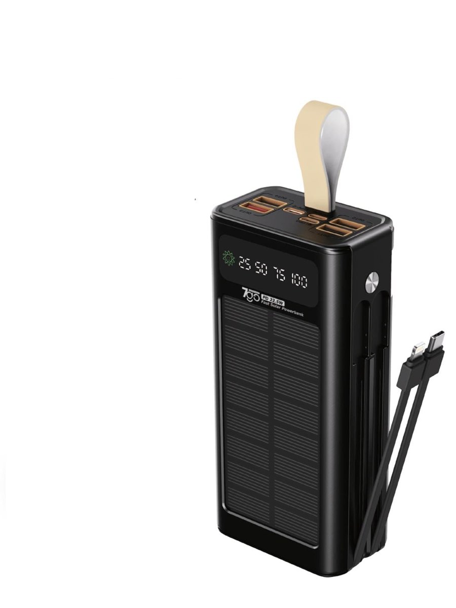 7GO GPW-09 30000mAh Güneş Enerjili Powerbank | PD 22.5W Hızlı Şarj | Dahili Type-C & Lightning Kablo | LCD Dijital Ekran | 4 USB Çıkış