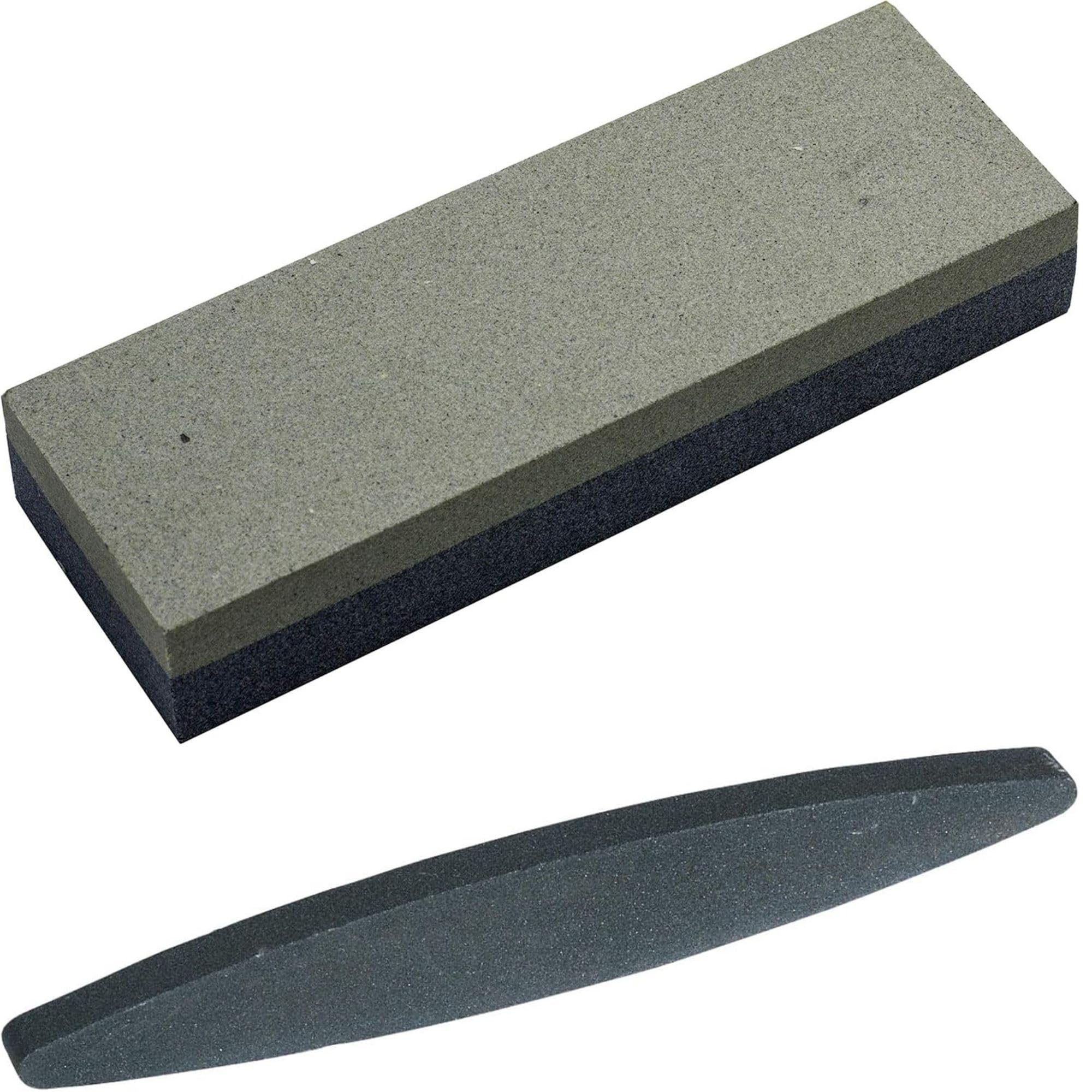 AEE® İkili Bileme Taşı Seti – 120# - 320# Grıt Kalın Dikdörtgen 200x50x25 mm & İnce Oval Tırpan Bileme Taşı 229 mm | Bıçak, Balta,Makas,Satır, Tırpan, Keser Bileyici Doğal Taş Seti