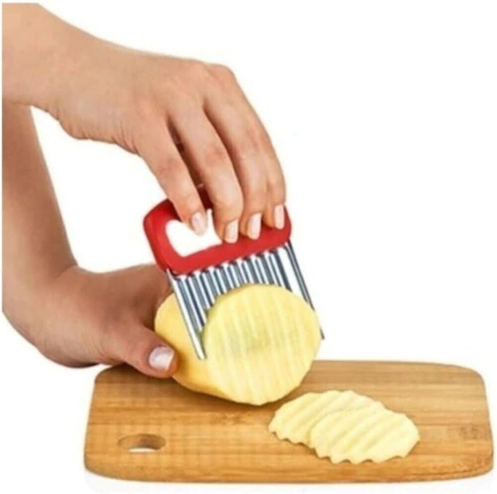 Orret Home Tırtıklı Patates Doğrayıcı – Plastik Saplı Sebze Doğrayıcı, Waffle Kesici, Dalga Şekilli Patates Dilimleyici, Pratik Mutfak Aracı, Paslanmaz Çelik Bıçaklı (1 Adet)