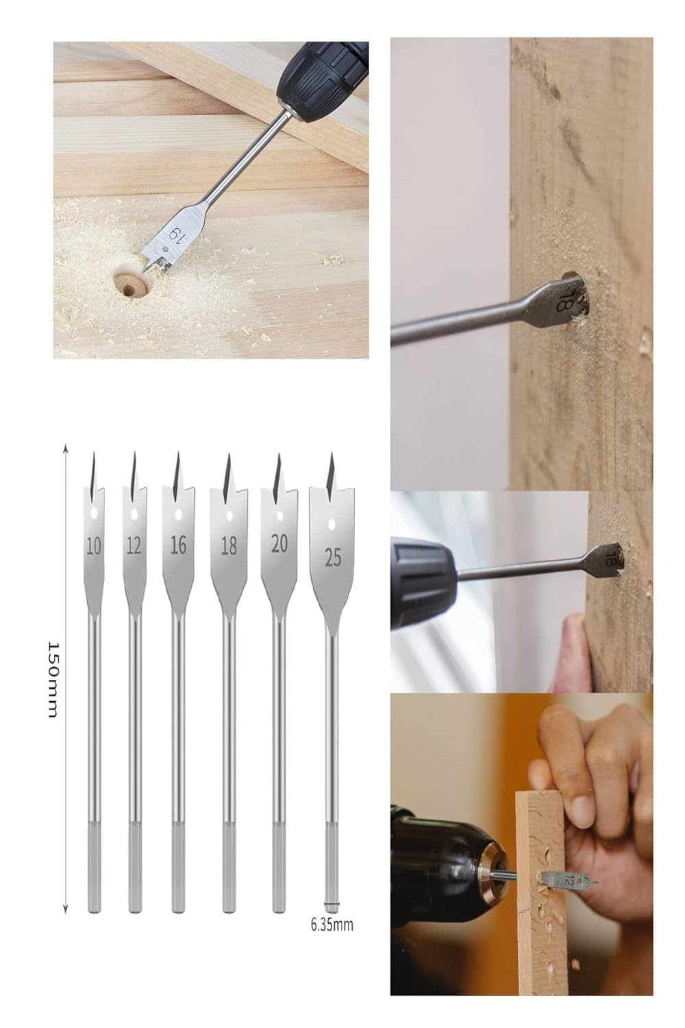 Orret Home 6'lı Yaprak Matkap Ucu Seti – Ahşap Delme Uçları, Geniş Ağızlı Punch Seti, Yüksek Karbon Çelik, Sert Ahşap ve Yumuşak Ağaçlar İçin, Dayanıklı Delici Uç Takımı