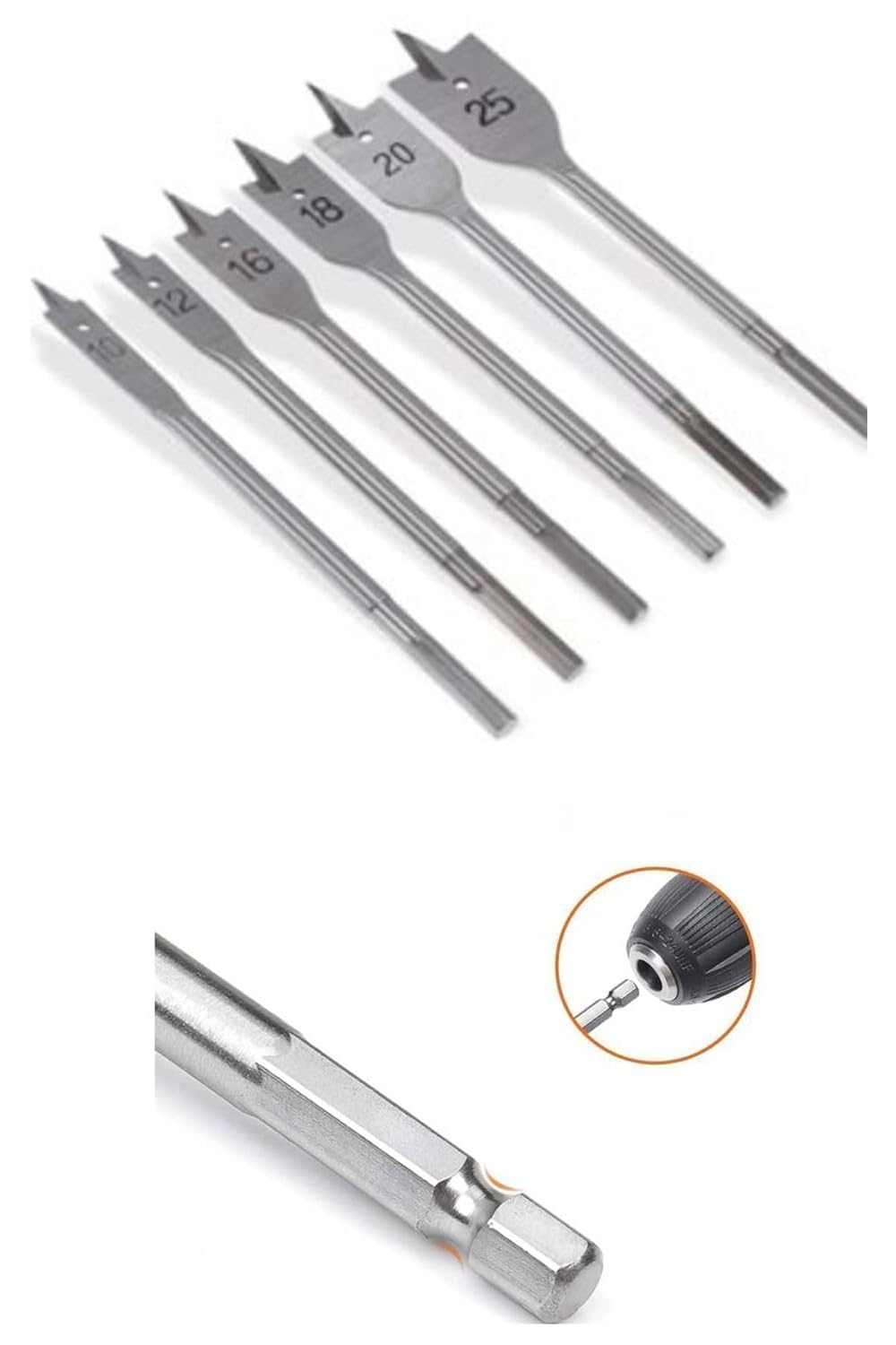 Orret Home 6'lı Yaprak Matkap Ucu Seti – Ahşap Delme Uçları, Geniş Ağızlı Punch Seti, Yüksek Karbon Çelik, Sert Ahşap ve Yumuşak Ağaçlar İçin, Dayanıklı Delici Uç Takımı