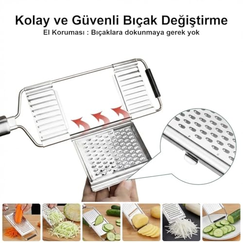 Orret Home 4 Bıçaklı Metal El Rendesi – Mandolin Tipi Çok Amaçlı Rende ve Dilimleyici, Peynir Sebze Meyve Doğrayıcı, Paslanmaz Çelik Gövde, Ergonomik Saplı Pratik Mutfak Aleti