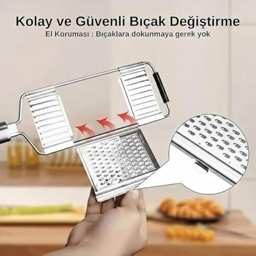 Orret Home 4 Bıçaklı Metal El Rendesi – Mandolin Tipi Çok Amaçlı Rende ve Dilimleyici, Peynir Sebze Meyve Doğrayıcı, Paslanmaz Çelik Gövde, Ergonomik Saplı Pratik Mutfak Aleti