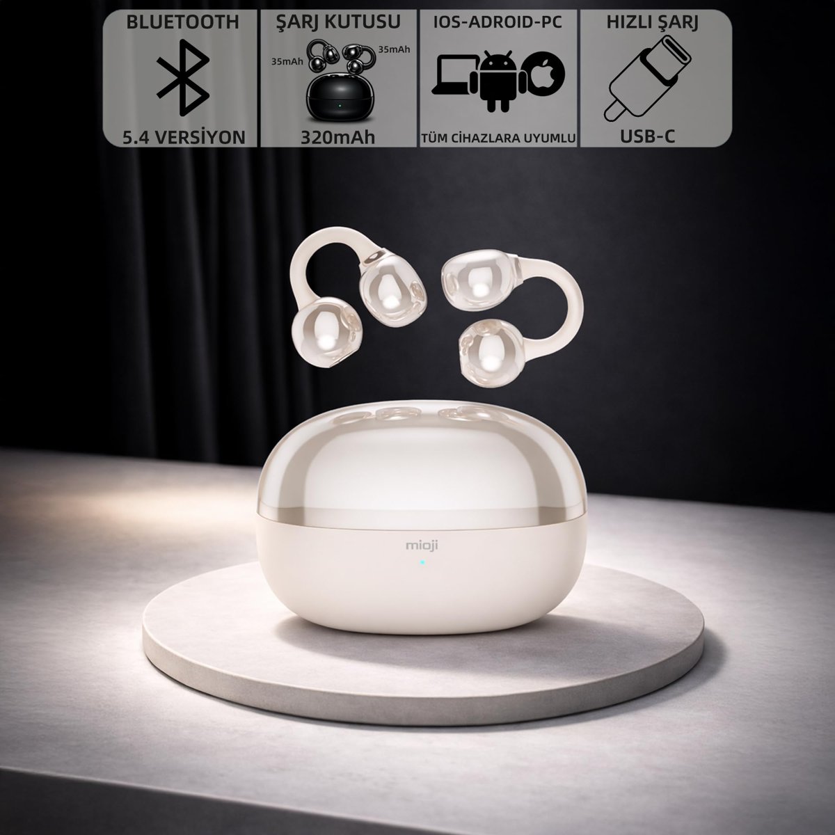 Mioji Air Buds 2 Kablosuz 5.4 IOS Android Windows PC ve Tüm Telefonlar ile Uyumlu Bluetooth Kulaklık - Beyaz