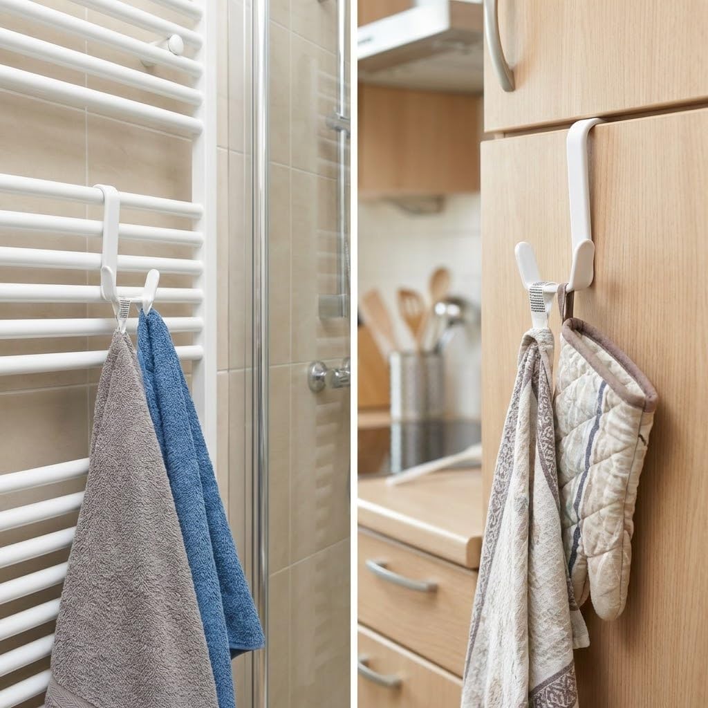 Orret Home 2’li Çift Kancalı Plastik Havlupan Askısı – Dolap ve Petek Uyumlu Askı Aparatı, Pratik Havlu ve Giysi Askısı, Delmeden Takılan Banyo Askılığı, Dayanıklı Plastik Kanca Seti