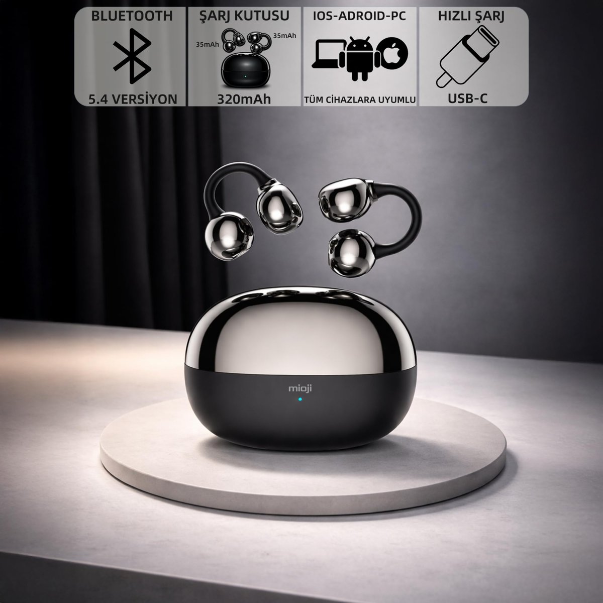 Mioji Air Buds 2 Kablosuz 5.4 IOS Android Windows PC ve Tüm Telefonlar ile Uyumlu Bluetooth Kulaklık - Siyah