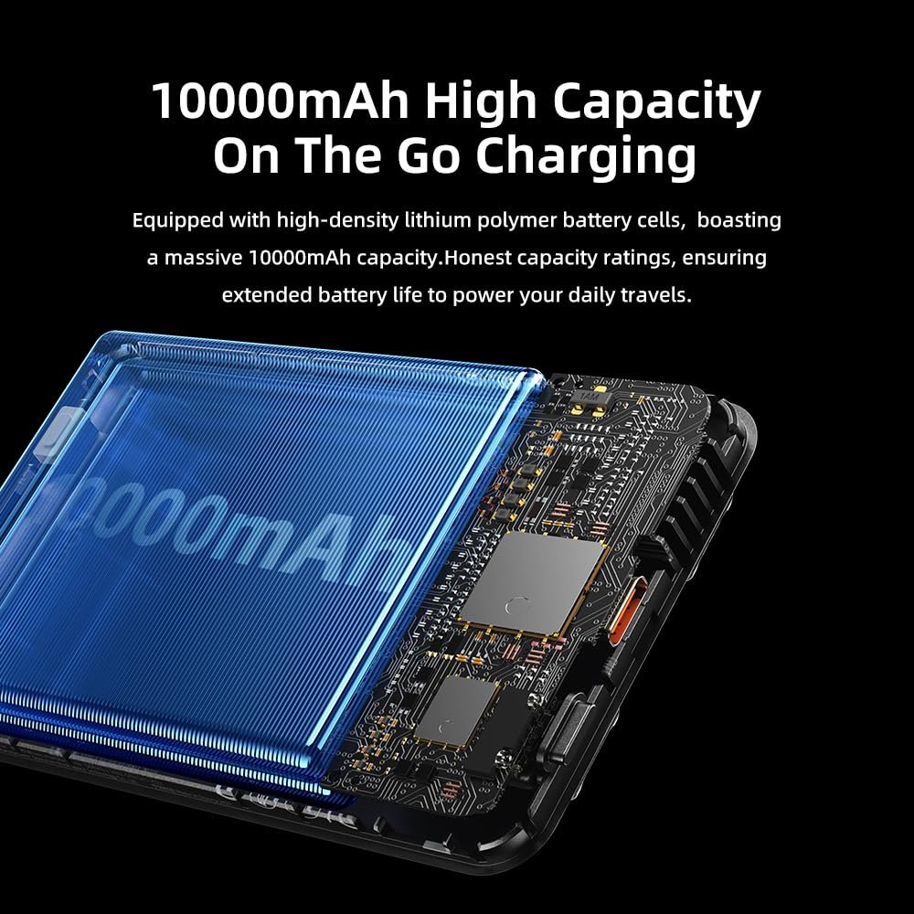 ROCK P50 Powerbank, 10000 mAh, Kablosuz ve USB-C PD 20W Şarj, MagSafe Uyumlu, 5-in-1, Taşınabilir