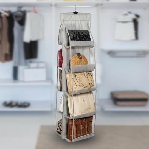 Orret Home 10 Bölmeli Askılı Çanta Organizeri – 37x125 cm Gri Renk, Dolap İçi Asılabilir Çanta Düzenleyici, Askılı Çok Gözlü Çanta Saklama Ünitesi