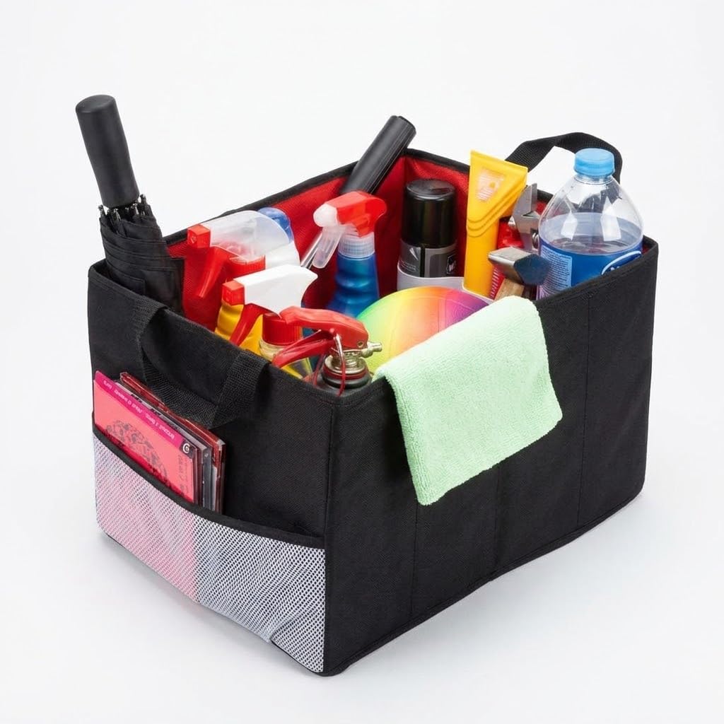 Orret Home 37x30x24 Cm Araç Bagaj Düzenleme Organizeri | Cırtlı Bölmeli, Kaydırmaz Tabanlı, Katlanabilir Bagaj Düzenleyici