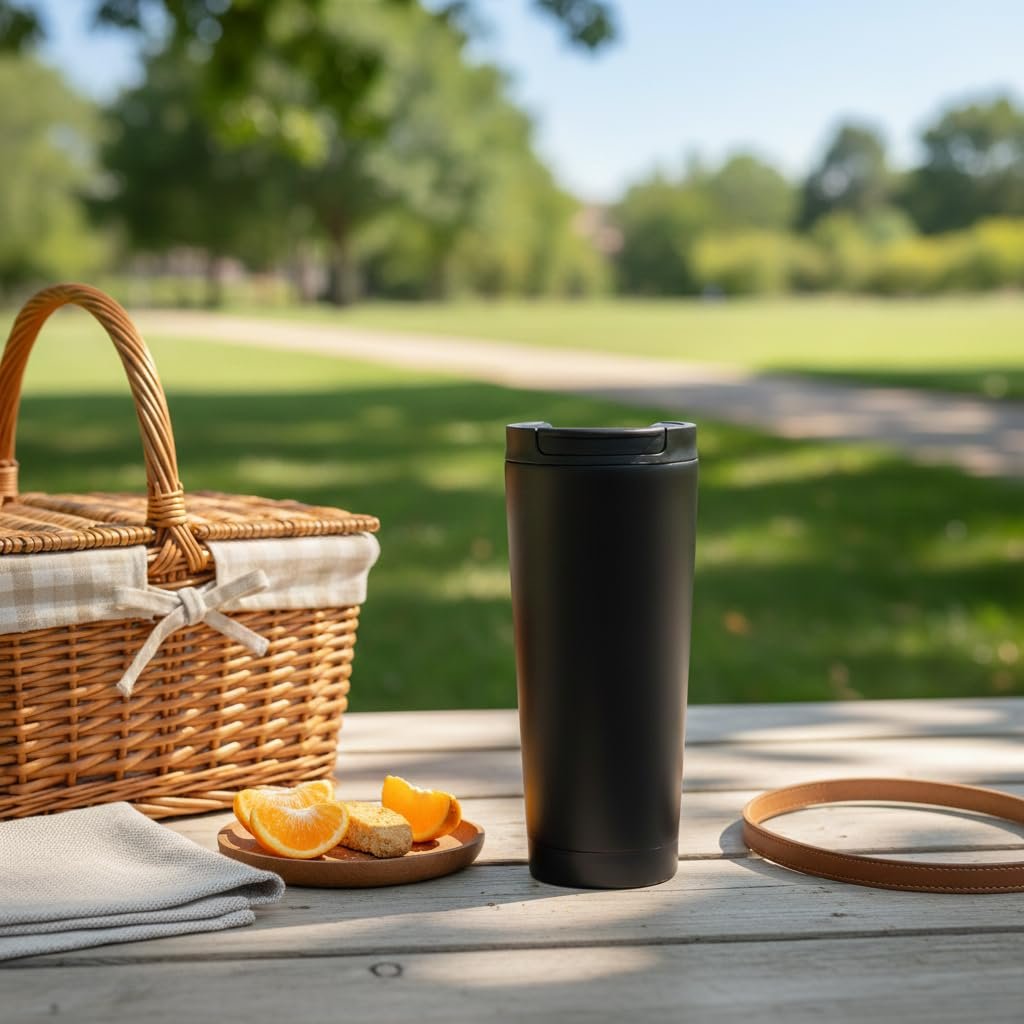Deconox 400 ml Siyah Termos Kupa - Çift Katmanlı Paslanmaz Çelik Seyahat Bardağı (Travel Mug) - 4-6 Saat Sıcak/Soğuk Tutan Kilitli Kapaklı Kahve Termosu (BPA Free)