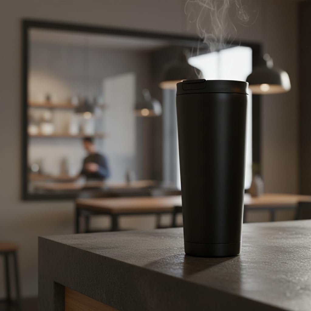 Deconox 400 ml Siyah Termos Kupa - Çift Katmanlı Paslanmaz Çelik Seyahat Bardağı (Travel Mug) - 4-6 Saat Sıcak/Soğuk Tutan Kilitli Kapaklı Kahve Termosu (BPA Free)