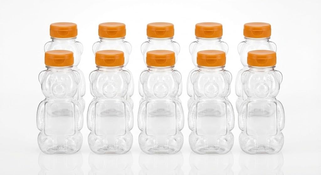 Orret Home 10 Adet 250 ml Ayıcık Şeklinde Pet Şişe BPA İçermez Ayıcıklı Şişe Meyve Suyu ve Su Şişesi Okul Kreş Piknik ve Günlük Kullanım İçin
