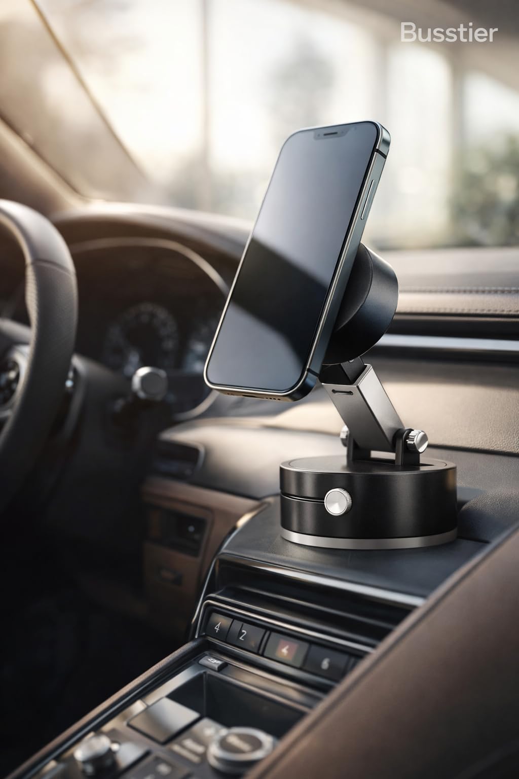 Busstier Vakumlu Kilitli Araç İçi Telefon Tutucu Güçlü Neodimyum Mıknatıslı 360 Derece Çok Açılı Ayarlanabilir Katlanabilir Tasarım Torpido Cam Konsol Masaüstü Tekrar Takılabilir Vakum