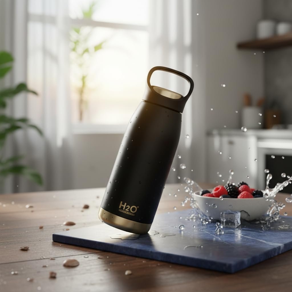 Deconox Siyah Paslanmaz Çelik Termos Matara - 530 ml Kilitli Kapaklı Sızdırmaz Mug - Sıcak ve Soğuk Tutan Spor ve Ofis Termosu