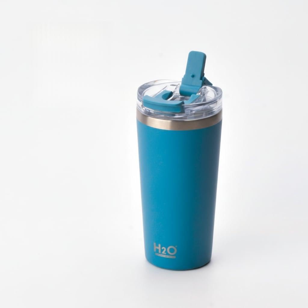 Deconox 530 ml Pipetli ve Ağızlıklı Çelik Termos Kupa - Çift Fonksiyonlu Kapak - Sıcak/Soğuk Tutan Seyahat Bardağı (Travel Mug) - 4 Farklı Renk Seçeneği (MAVİ)