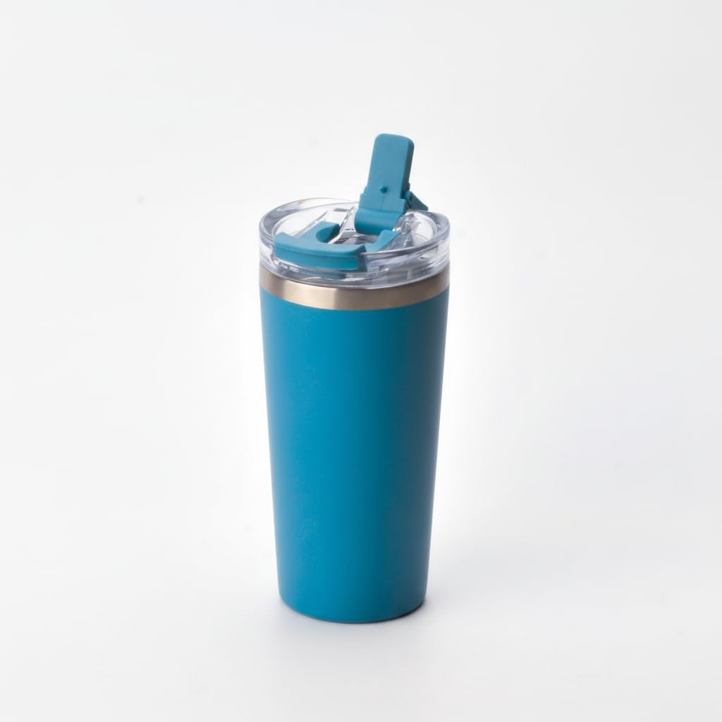 Deconox 530 ml Pipetli ve Ağızlıklı Çelik Termos Kupa - Çift Fonksiyonlu Kapak - Sıcak/Soğuk Tutan Seyahat Bardağı (Travel Mug) - 4 Farklı Renk Seçeneği (MAVİ)