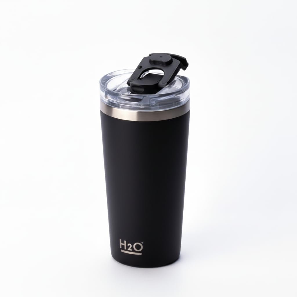 Deconox 530 ml Pipetli ve Ağızlıklı Çelik Termos Kupa - Çift Fonksiyonlu Kapak - Sıcak/Soğuk Tutan Seyahat Bardağı (Travel Mug) - 4 Farklı Renk Seçeneği (SİYAH)