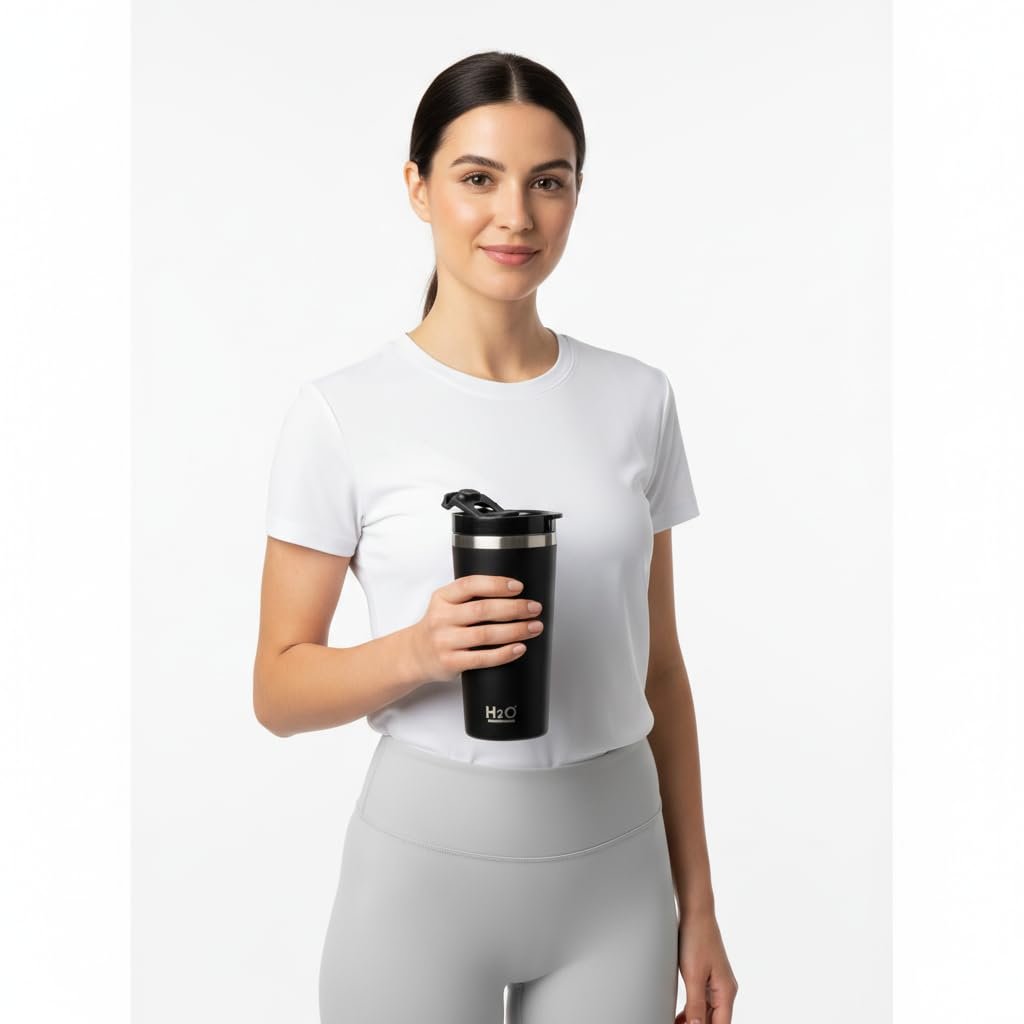 Deconox 530 ml Pipetli ve Ağızlıklı Çelik Termos Kupa - Çift Fonksiyonlu Kapak - Sıcak/Soğuk Tutan Seyahat Bardağı (Travel Mug) - 4 Farklı Renk Seçeneği (SİYAH)