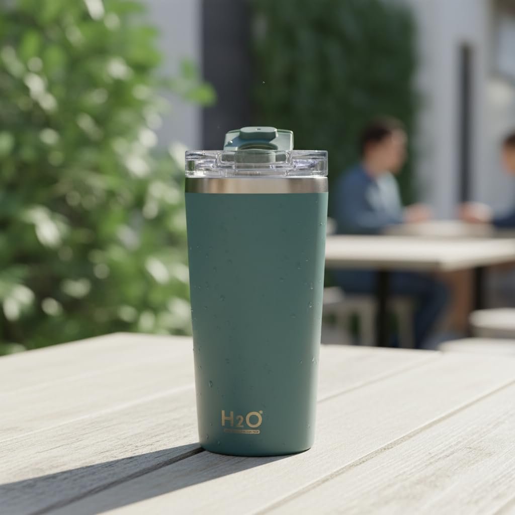 Deconox 530 ml Pipetli ve Ağızlıklı Çelik Termos Kupa - Çift Fonksiyonlu Kapak - Sıcak/Soğuk Tutan Seyahat Bardağı (Travel Mug) - 4 Farklı Renk Seçeneği (YEŞİL)