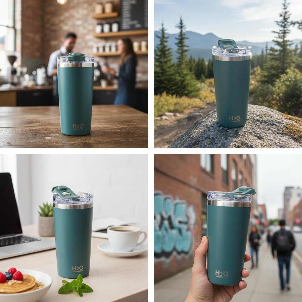 Deconox 530 ml Pipetli ve Ağızlıklı Çelik Termos Kupa - Çift Fonksiyonlu Kapak - Sıcak/Soğuk Tutan Seyahat Bardağı (Travel Mug) - 4 Farklı Renk Seçeneği (YEŞİL)