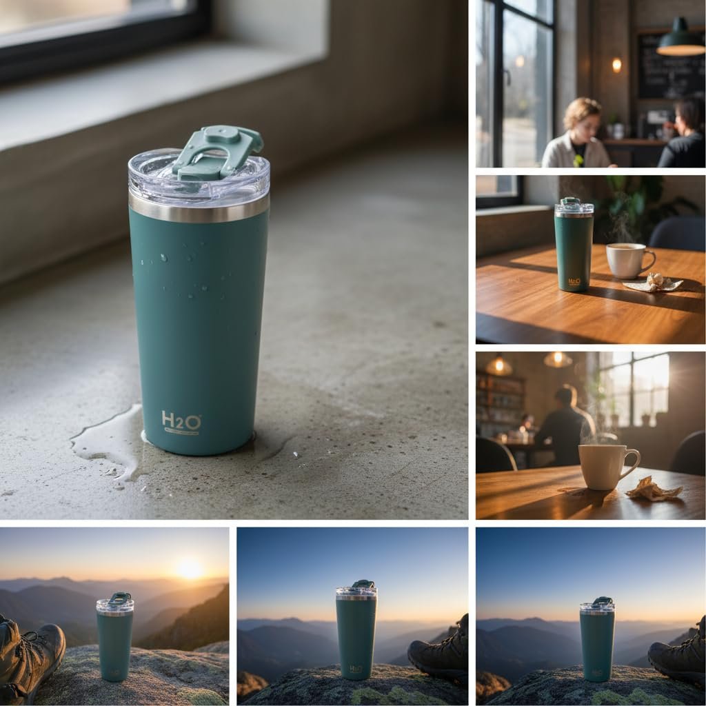 Deconox 530 ml Pipetli ve Ağızlıklı Çelik Termos Kupa - Çift Fonksiyonlu Kapak - Sıcak/Soğuk Tutan Seyahat Bardağı (Travel Mug) - 4 Farklı Renk Seçeneği (YEŞİL)