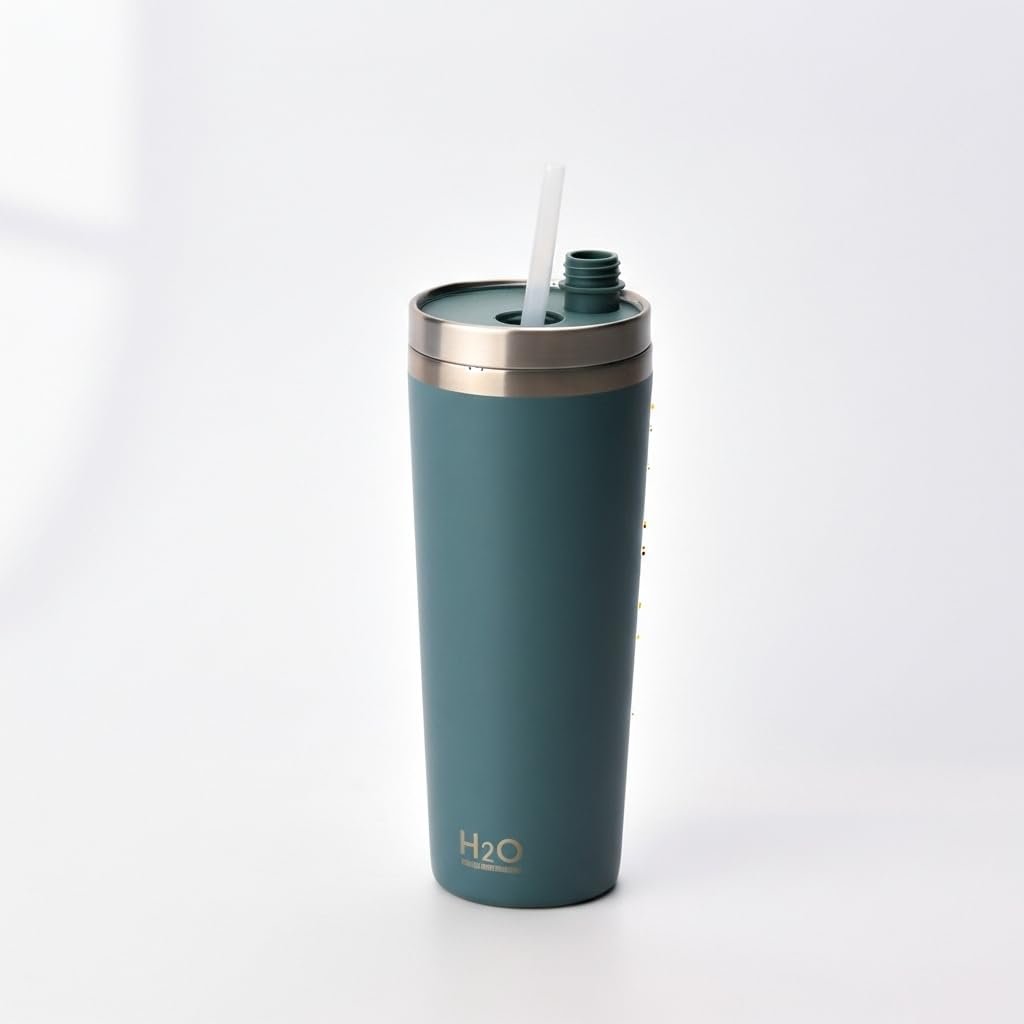 Deconox Gri Paslanmaz Çelik Pipetli Termos Kupa - 660 ml Büyük Boy (Venti) - Sıcak ve Soğuk Tutan Mug - Araç ve Ofis Tipi Bardak (YEŞİL)
