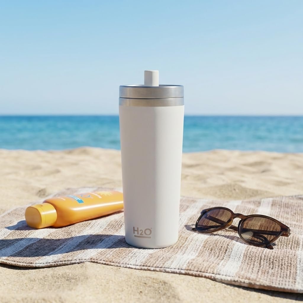 Deconox Gri Paslanmaz Çelik Pipetli Termos Kupa - 660 ml Büyük Boy (Venti) - Sıcak ve Soğuk Tutan Mug - Araç ve Ofis Tipi Bardak (GRİ)