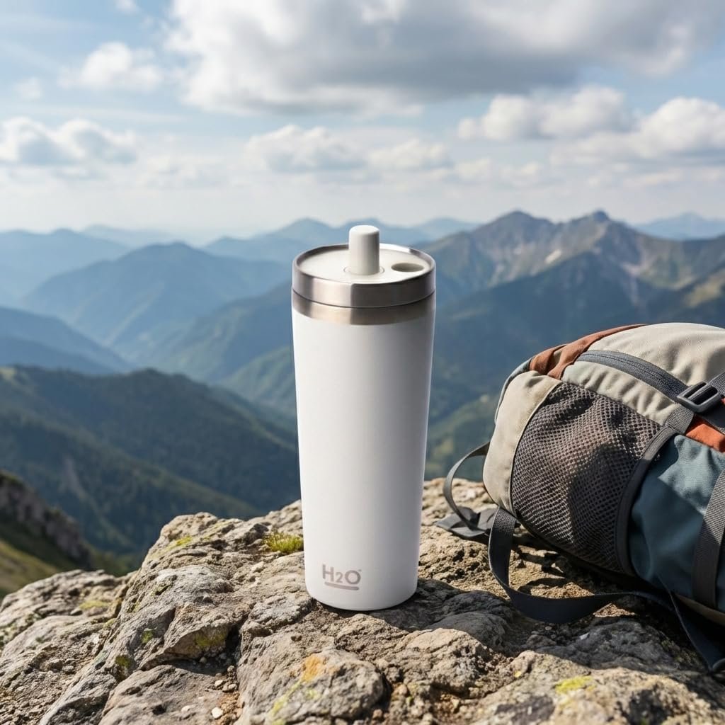 Deconox Gri Paslanmaz Çelik Pipetli Termos Kupa - 660 ml Büyük Boy (Venti) - Sıcak ve Soğuk Tutan Mug - Araç ve Ofis Tipi Bardak (GRİ)