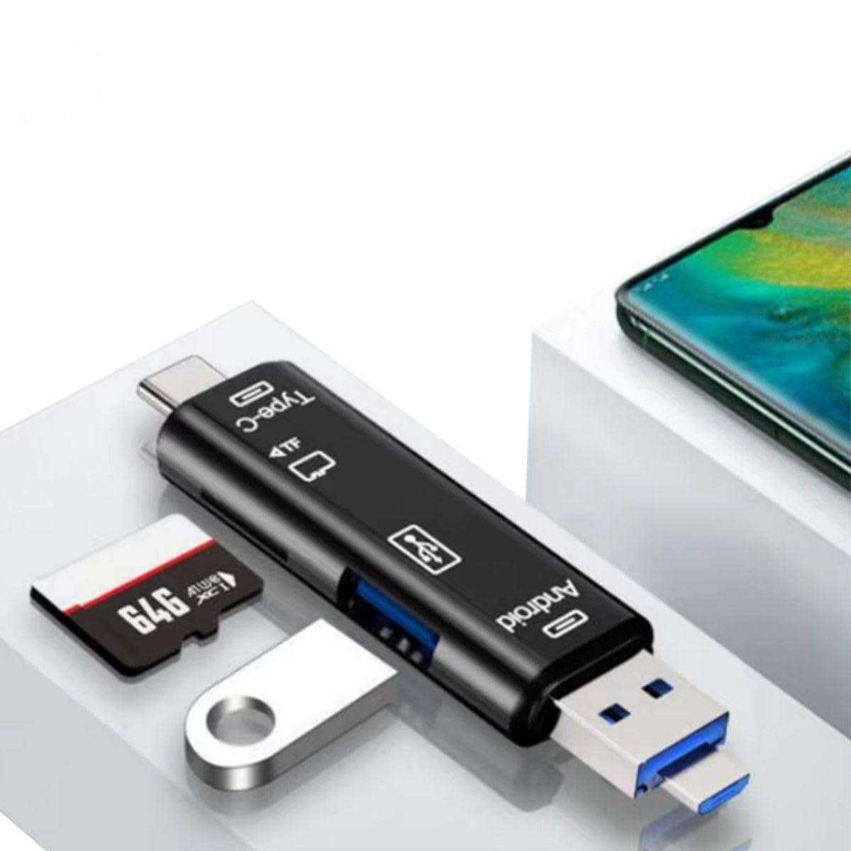 BUFFER 5'i 1 Arada Çok Fonksiyonlu USB 2.0 Micro SD Kart Okuyucu, USB/Micro USB/Type-C Çıkışlı, OTG Çevirici