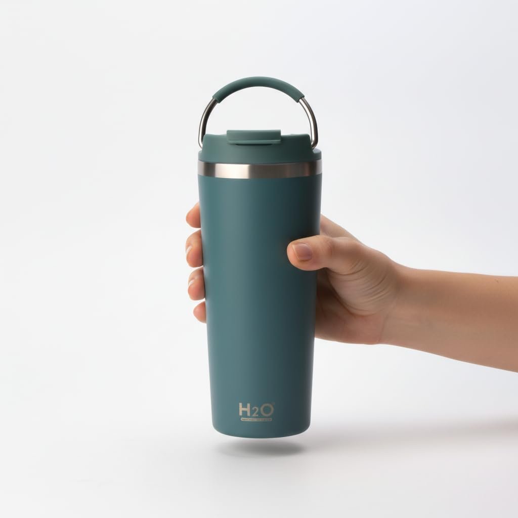 Deconox 660 ml Pipetli Paslanmaz Çelik Termos Kupa - 4 Renk Seçeneği (Krem, Yeşil, Siyah, Mavi) - Büyük Boy (Venti) Sıcak ve Soğuk Tutan Mug (YEŞİL)