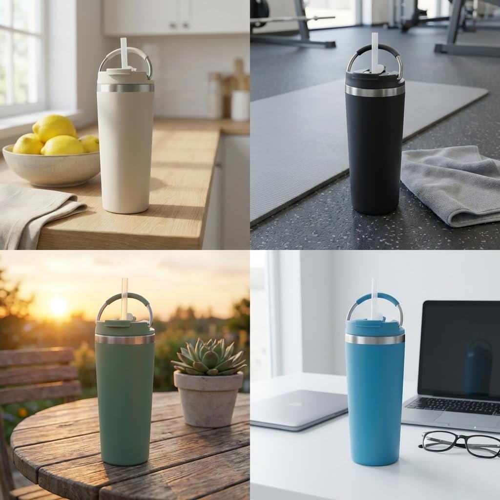 Deconox 660 ml Pipetli Paslanmaz Çelik Termos Kupa - 4 Renk Seçeneği (Krem, Yeşil, Siyah, Mavi) - Büyük Boy (Venti) Sıcak ve Soğuk Tutan Mug (YEŞİL)